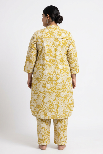 Back View - Yellow Floral Coord Set Plus Size 6XL
